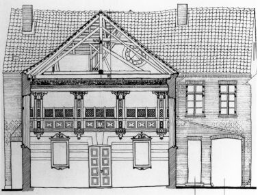 Synagoge als Bauensemble Ende des 17. Jahrhunderts von den Dänen errichtet – Bauplanzeichnung